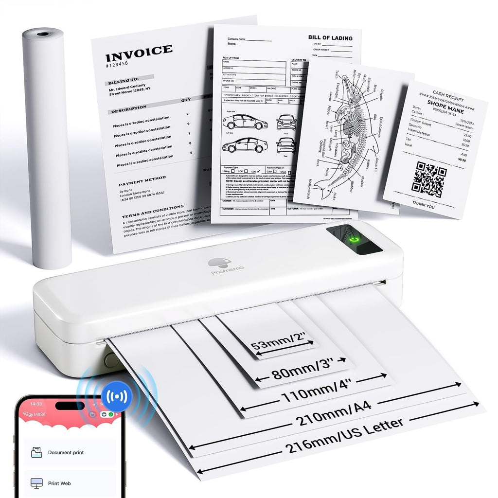 M835 Tragbarer A4 Thermodrucker – Bluetooth, USB-C, Tintenlos