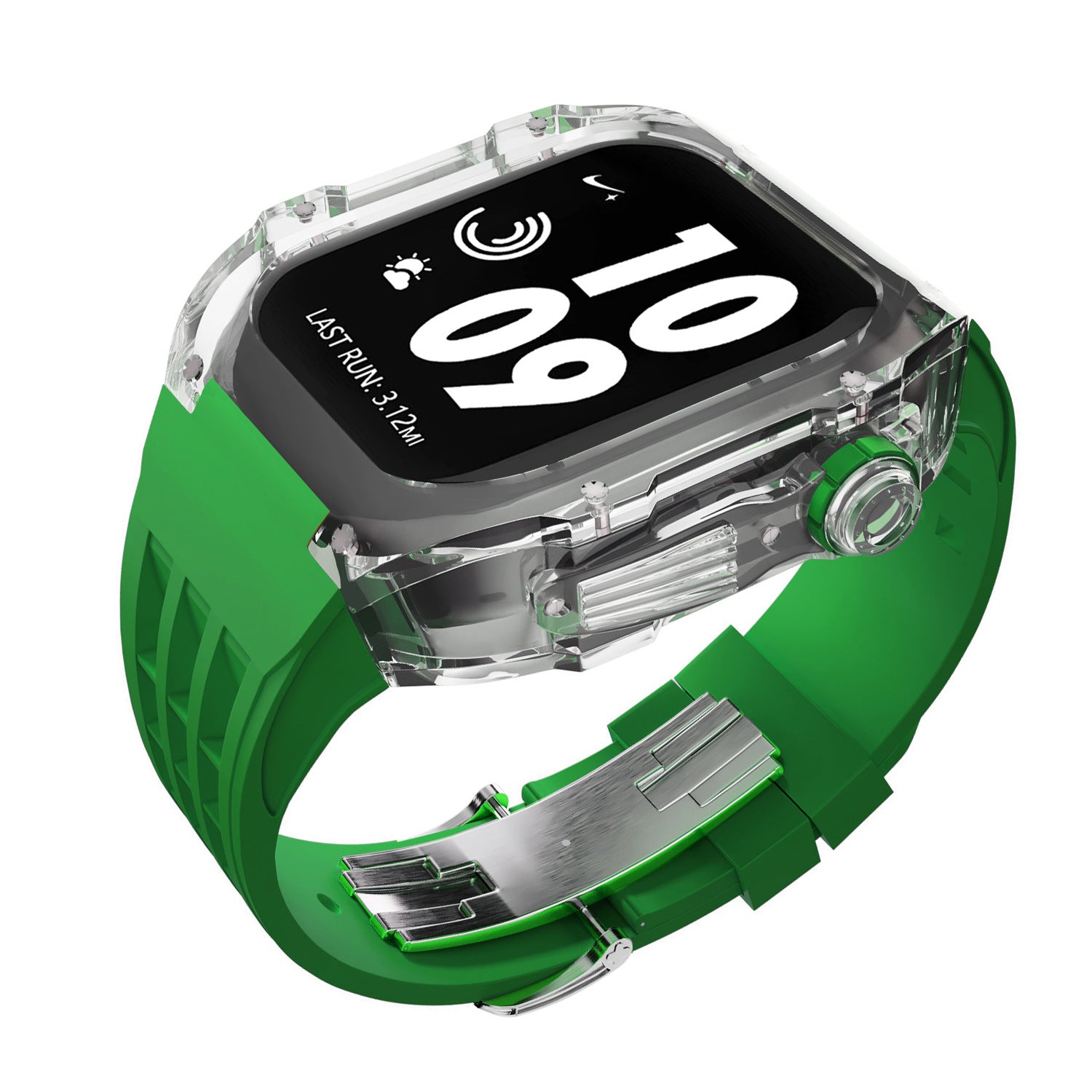 Coque transparente en cristal avec bracelet en caoutchouc fluoré
