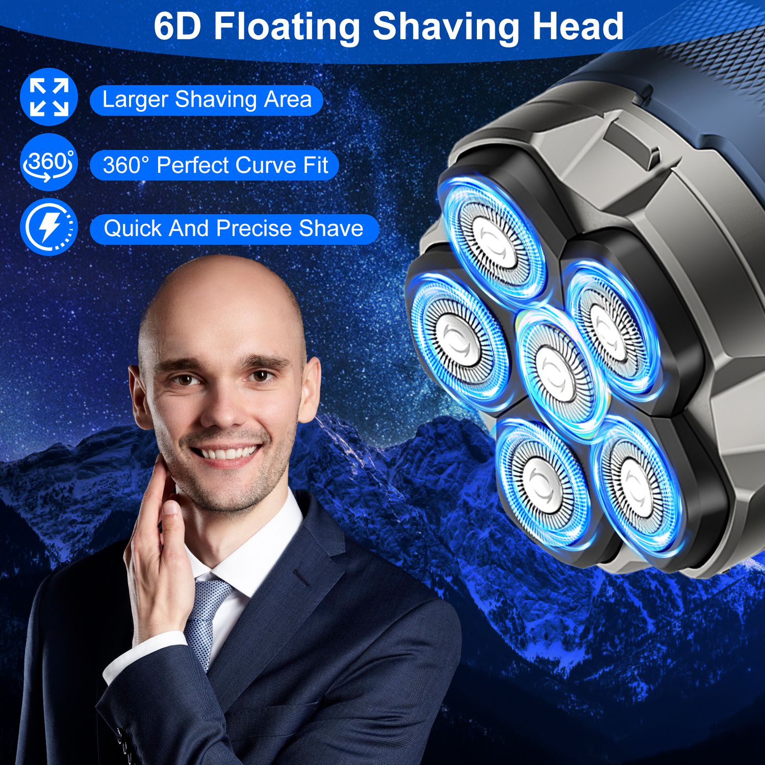 Rasoir électrique sans fil pour hommes, tête flottante magnétique 6D, étanche IPX6, pour rasage à sec et humide, rechargeable Type-C, tondeuse avec affichage numérique LED, pour hommes chauves.