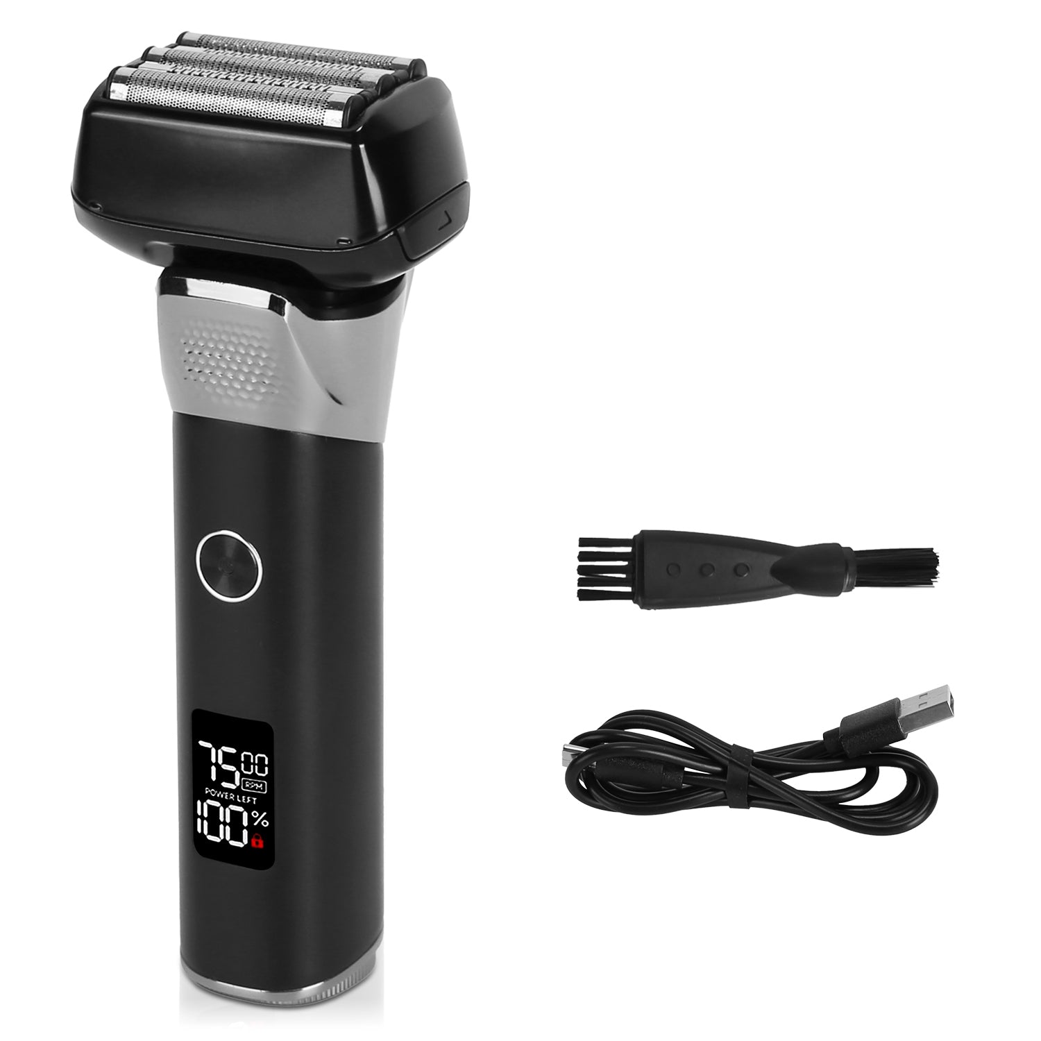 Rasoir électrique à 5 lames pour hommes, étanche IPX6, pour rasage humide ou sec, avec tondeuse de précision pour la mâchoire et les favoris, affichage LED et brosses de nettoyage