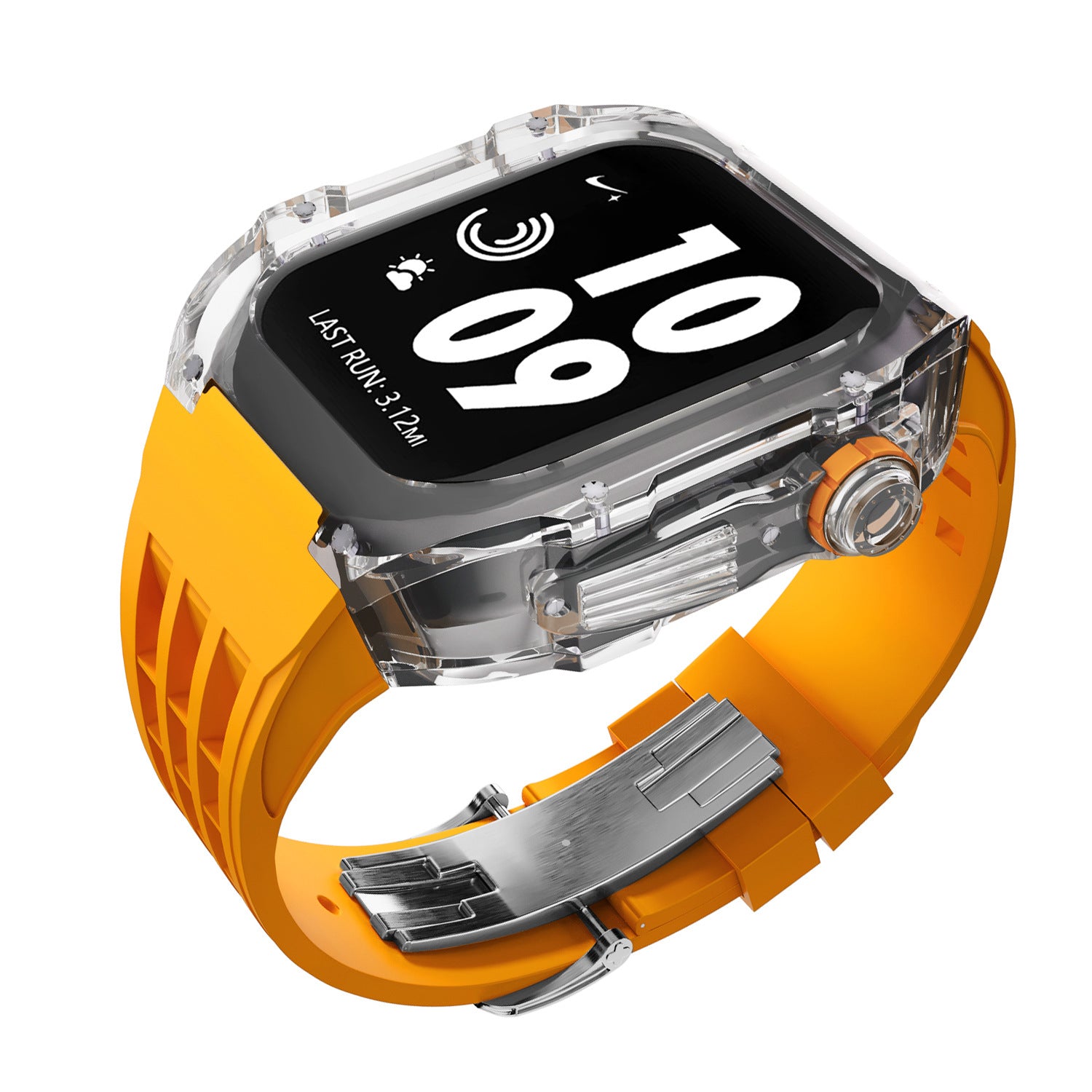 Coque transparente en cristal avec bracelet en caoutchouc fluoré