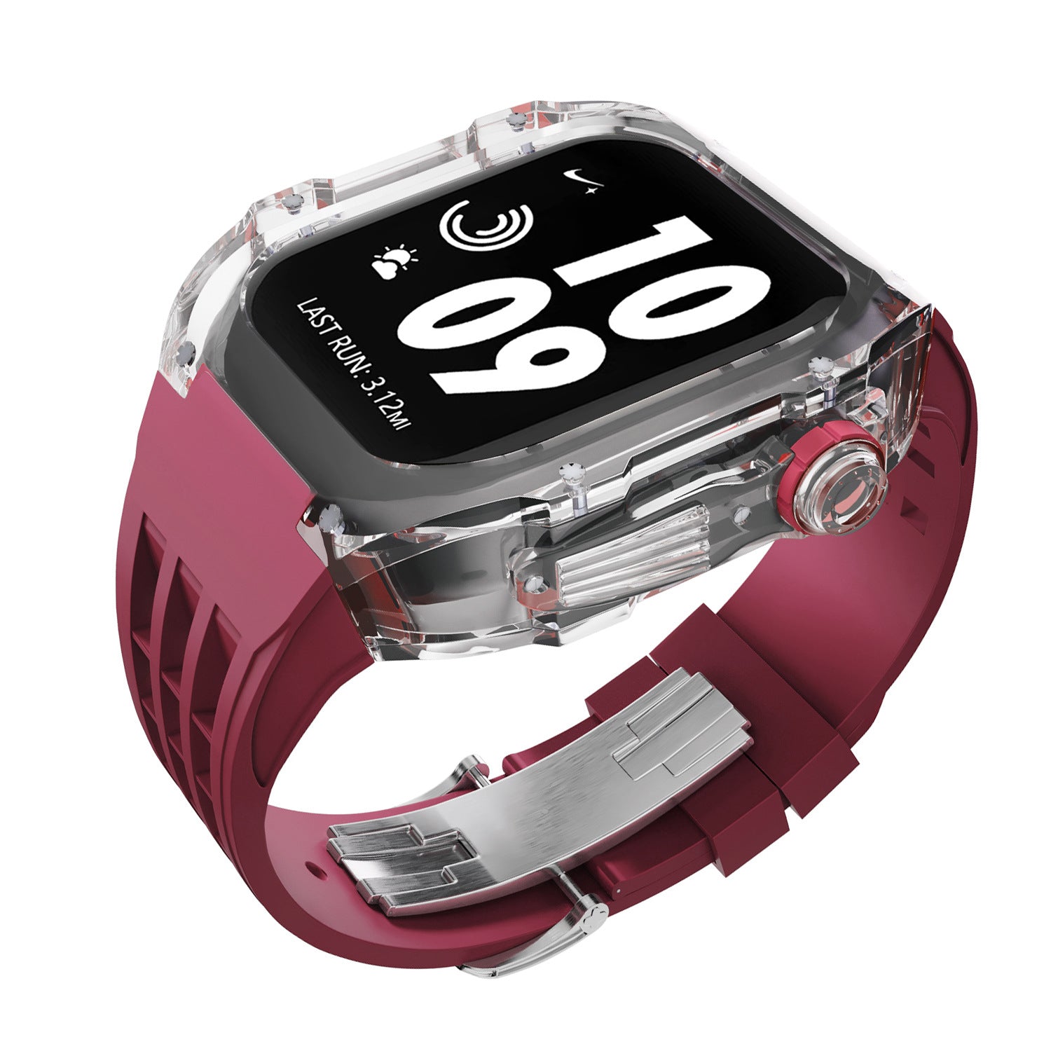 Coque transparente en cristal avec bracelet en caoutchouc fluoré