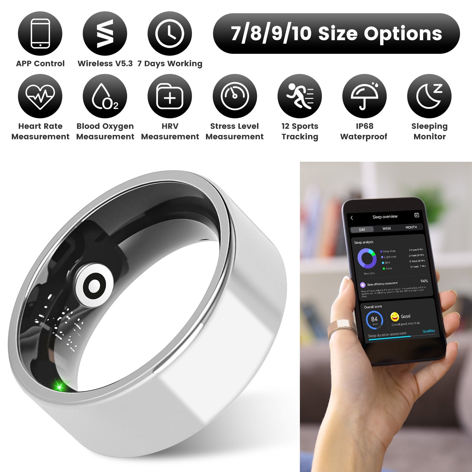 Smart Ring — Heart Rate, Blood Oxygen, Sleep
