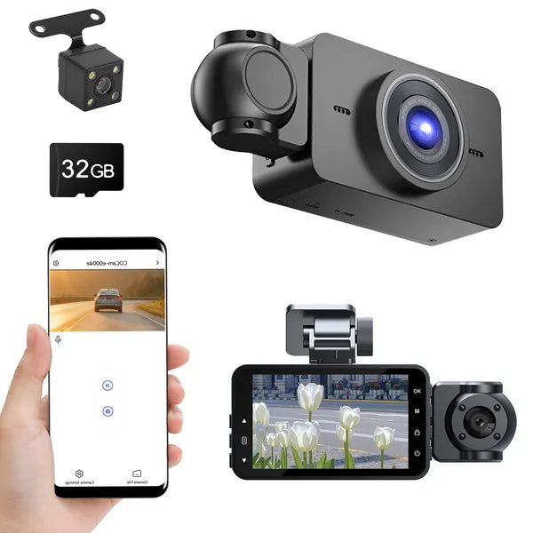 WiFi 3-Channel Dash Cam — 1080P, Night Vision