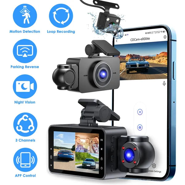 WiFi 3-Channel Dash Cam — 1080P, Night Vision