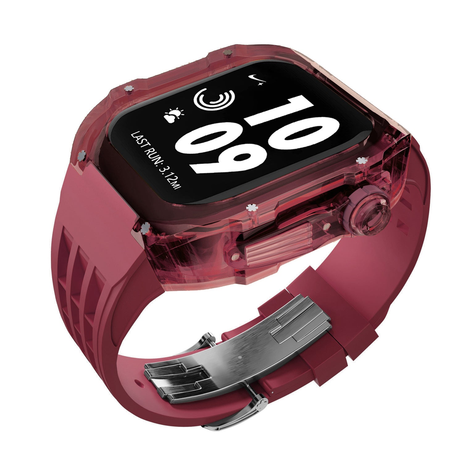 Coque transparente en cristal avec bracelet en caoutchouc fluoré