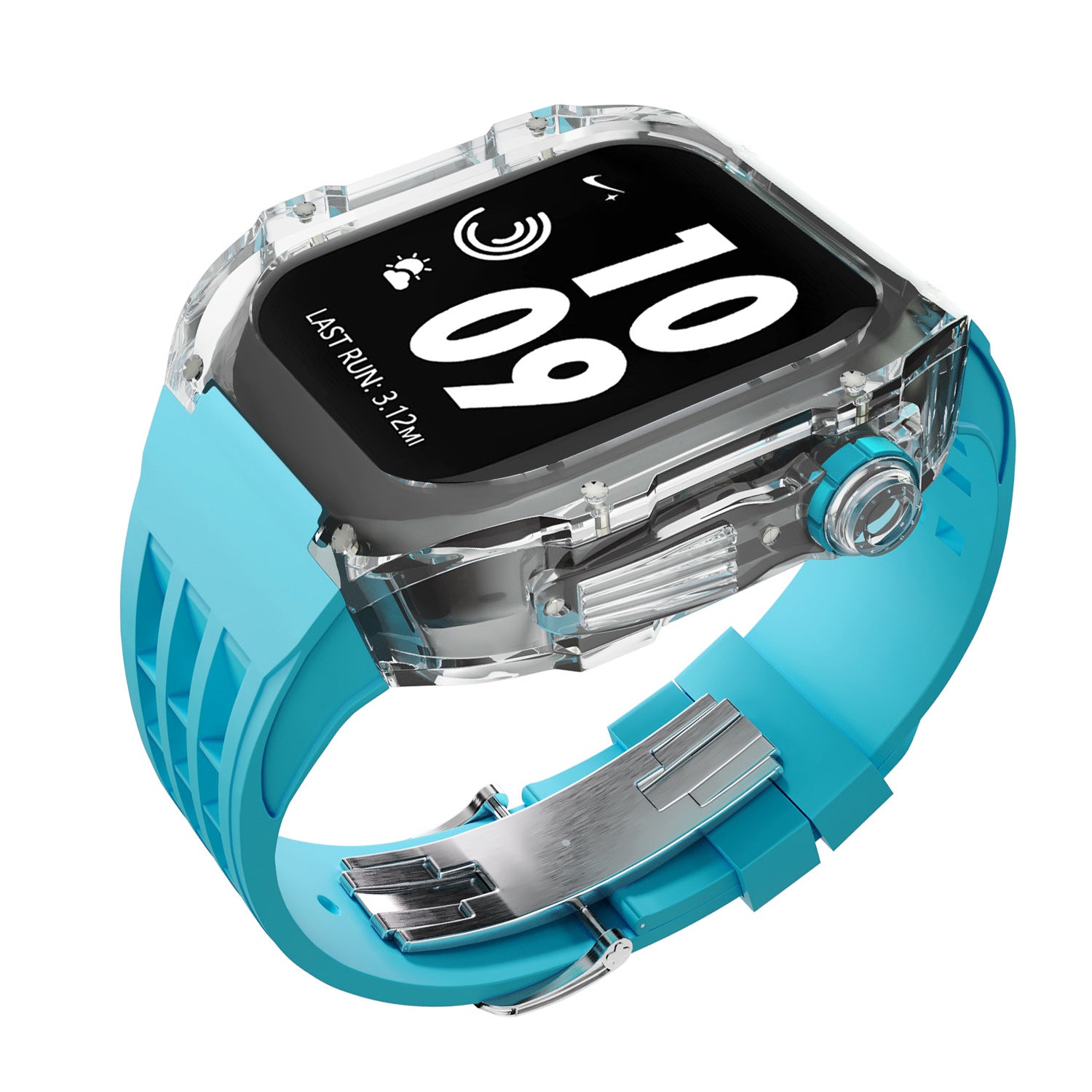 Coque transparente en cristal avec bracelet en caoutchouc fluoré