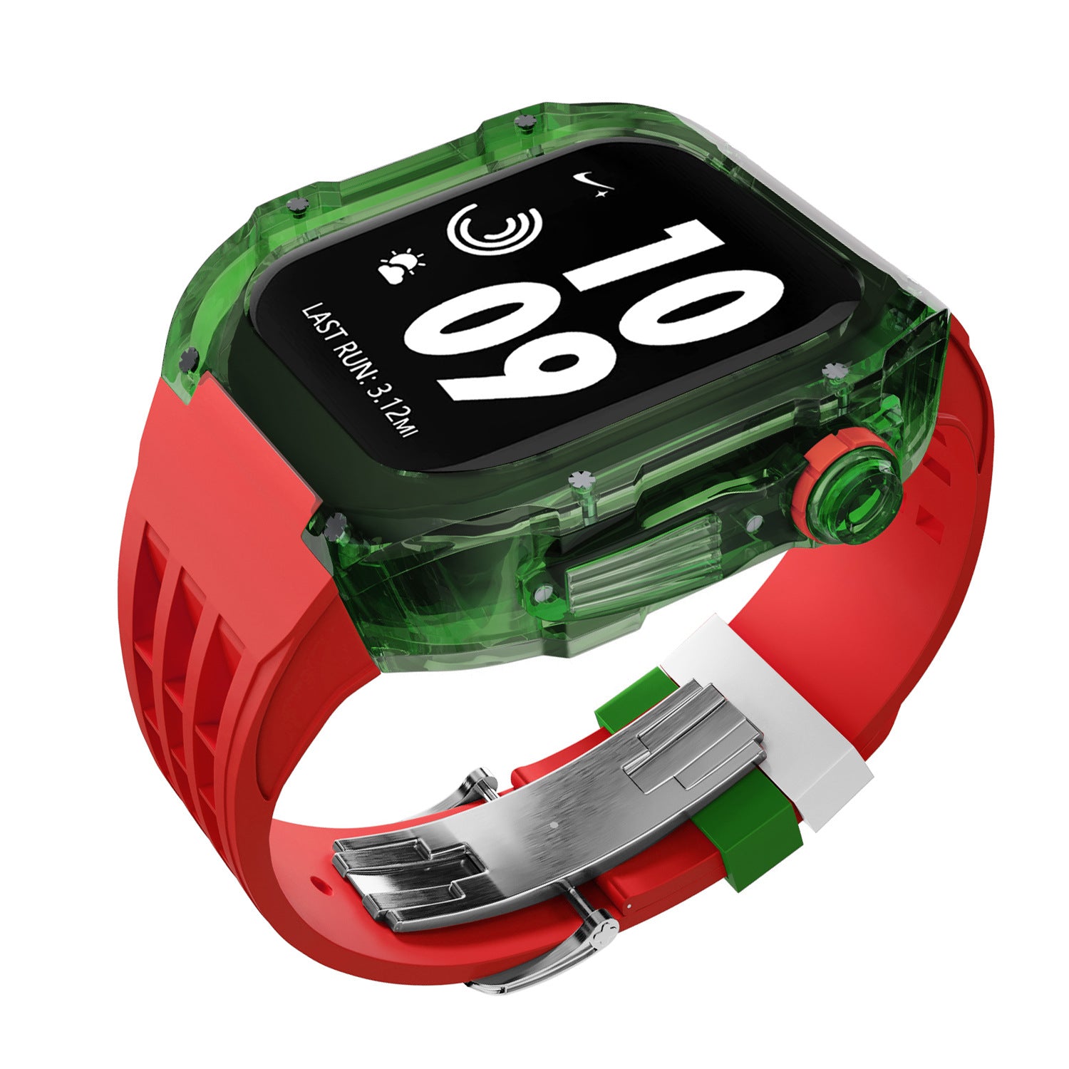 Coque transparente en cristal avec bracelet en caoutchouc fluoré