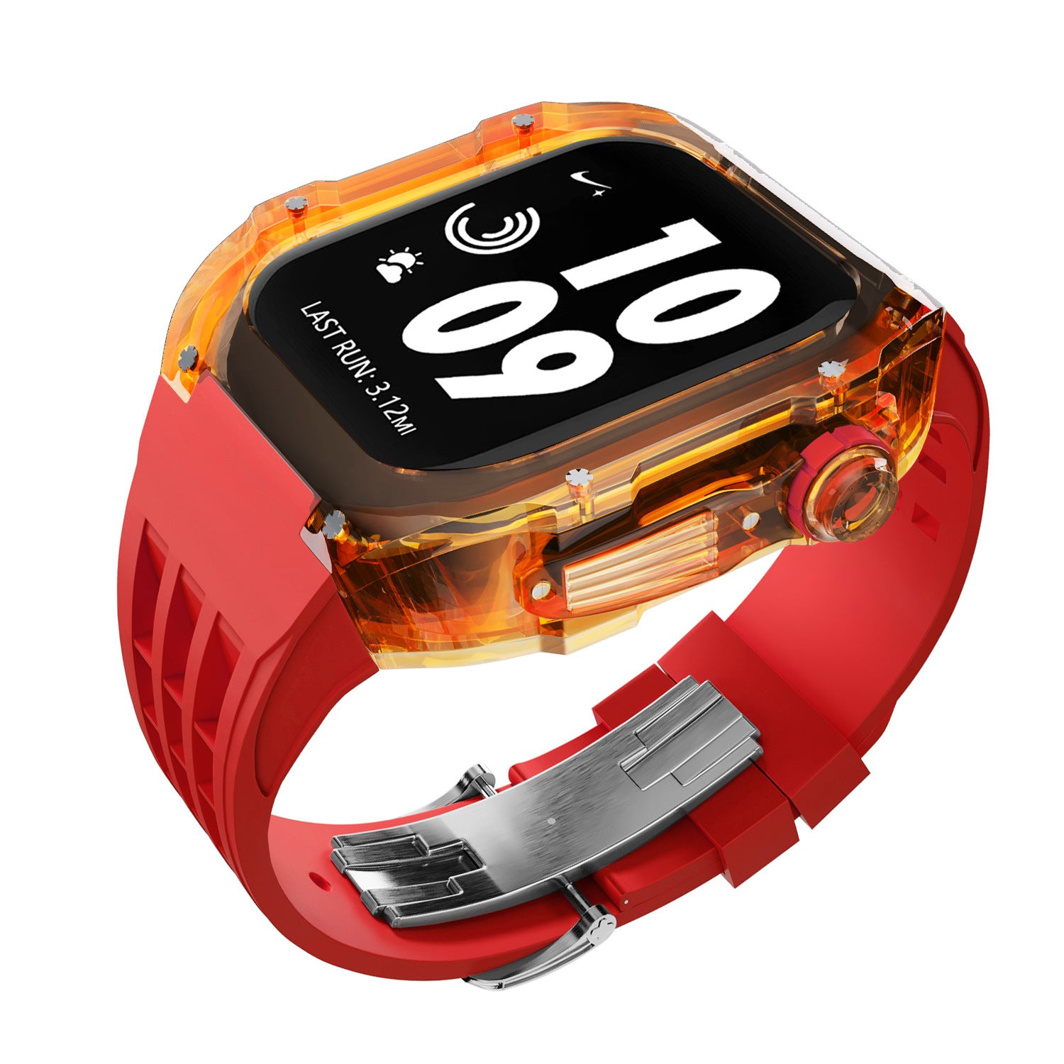 Coque transparente en cristal avec bracelet en caoutchouc fluoré