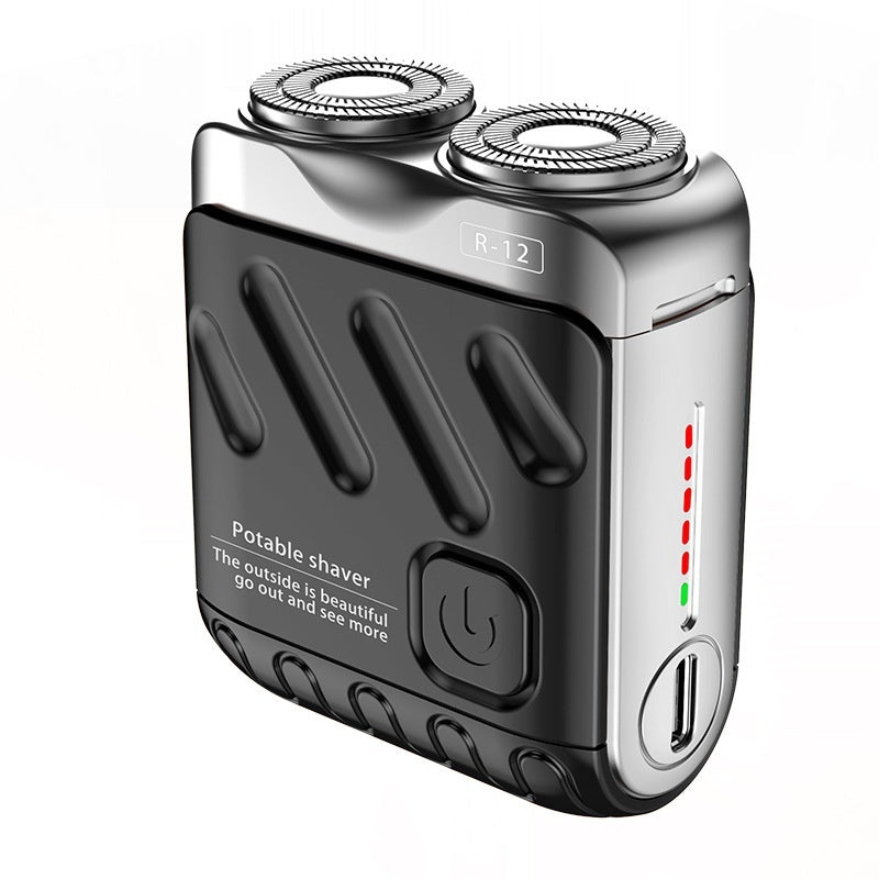 Rasoir Électrique Rotatif Portable Double Anneau Mini Rasoir de Voyage pour Hommes Double Tête de Lame Magnétique Flottante Rasoirs de Poche Rechargeables
