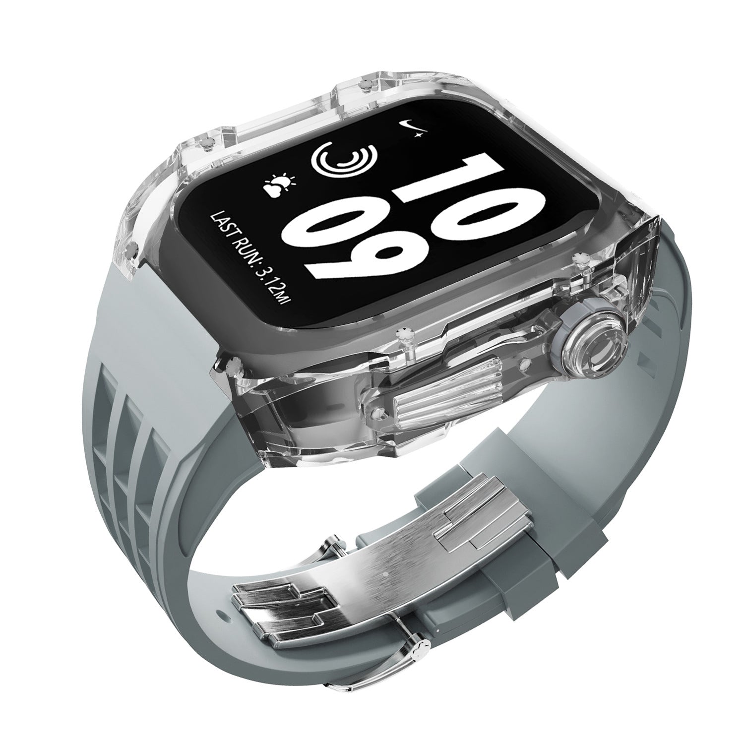 Coque transparente en cristal avec bracelet en caoutchouc fluoré